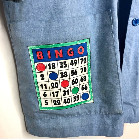 VINTAGE 80s Grandma Costume Blue Bingo Chambray Button-down Shirt Size Large - Picture 5 of 11